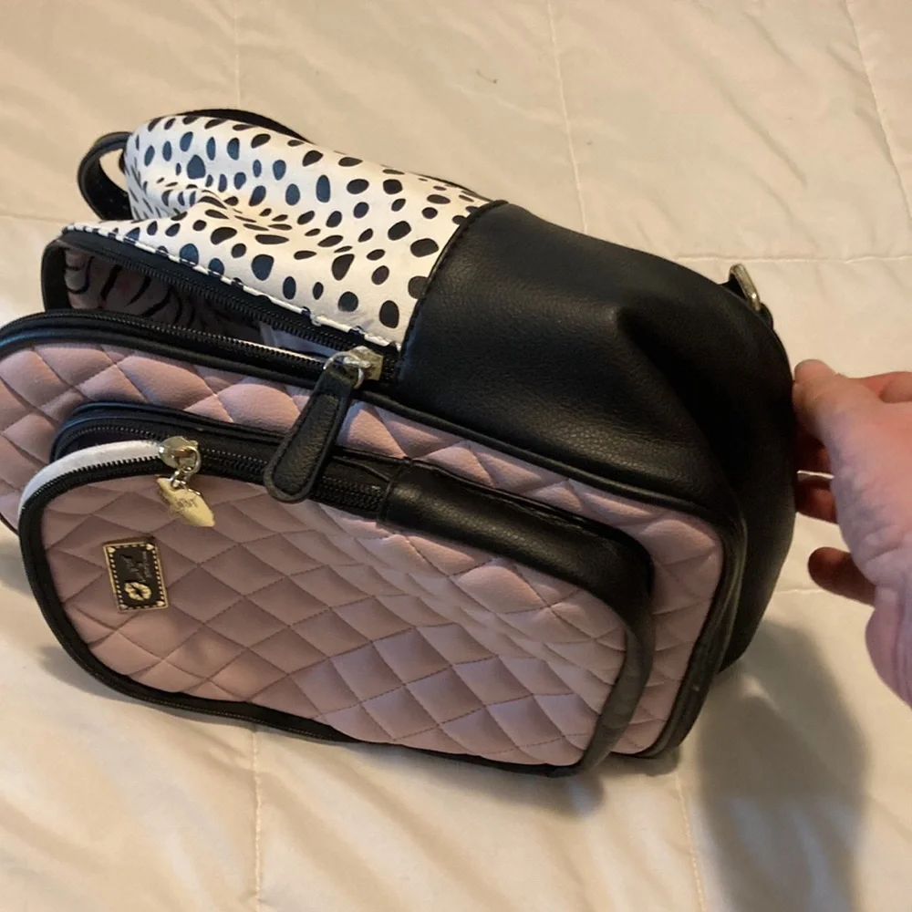 Betsey Johnson Pink and Black Quilted Backpack